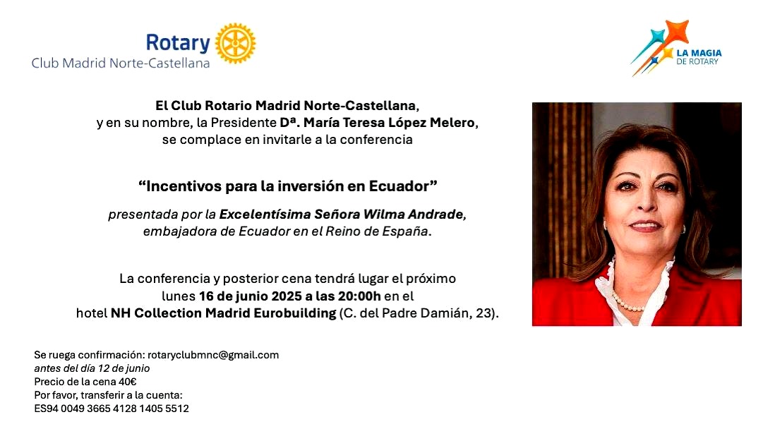 Charla con la Embajadora de Ecuador en Rotary Madrid Norte Castellana
